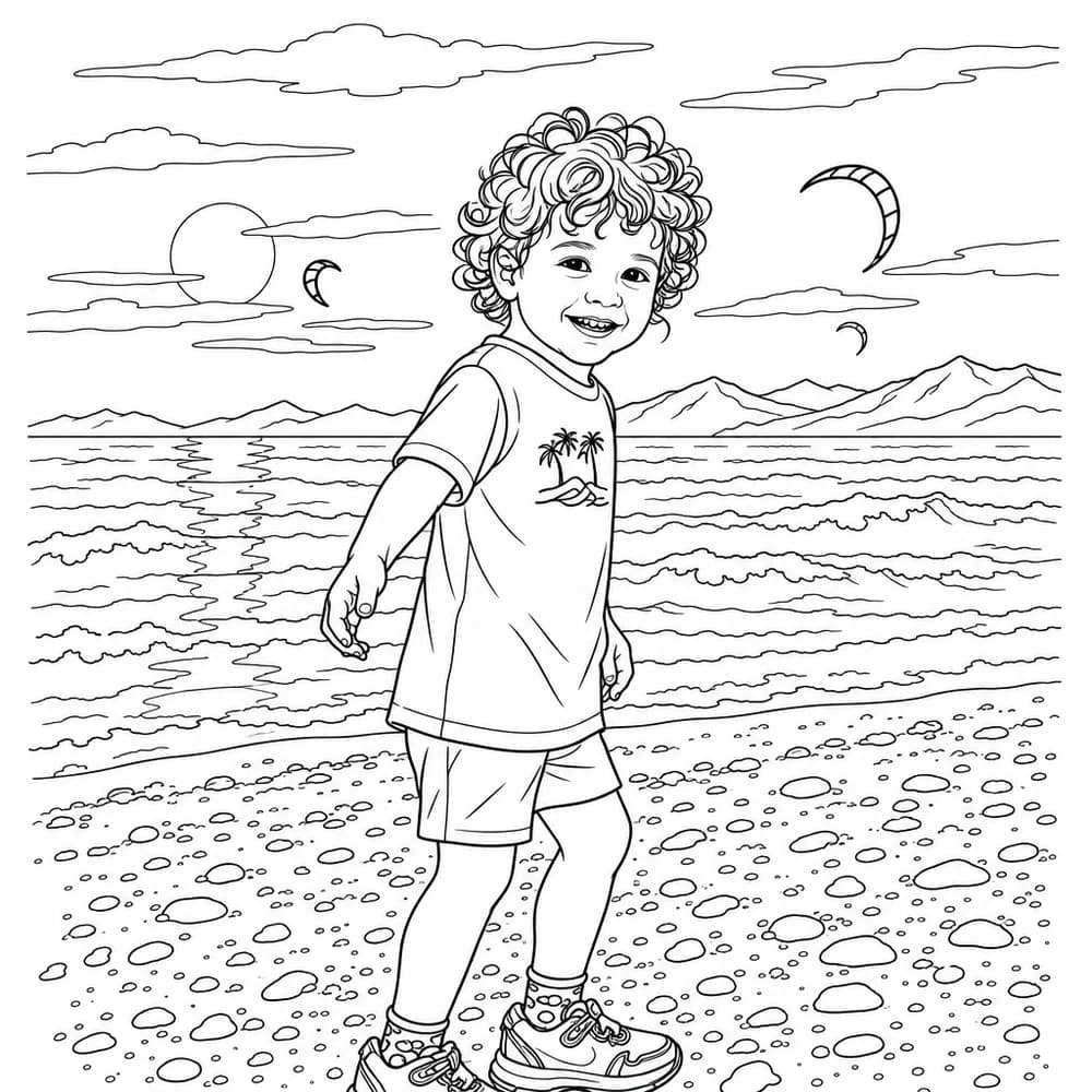 The same scene as a black line-art coloring page